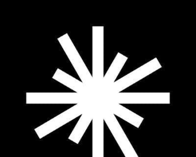 A minimalist white starburst or asterisk-like icon centered on a black background.