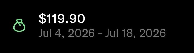 The image displays an earnings summary showing $119.90 earned between July 4, 2026 and July 18, 2026, accompanying the poster's question about whether this X payout amount is good or bad.