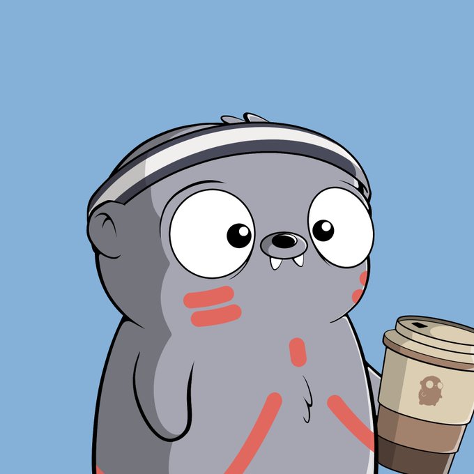 A cartoon illustration of a gray seal character wearing a white sweatband, with red markings on its body, holding a coffee cup against a light blue background.