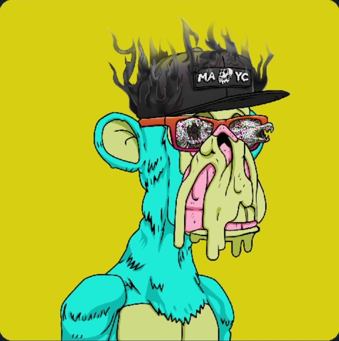 The image features a cartoon monkey wearing sunglasses, a hat with flames coming out of it, and has googly eyes. The caption reads "Since I still believe i got this mutant last night @BoredApeYC I have a type and they are clean". This suggests that someone who created the image might be a fan or supporter of the creator of the monkey character, and they want to share their enthusiasm for the character with others by tagging them in the caption.