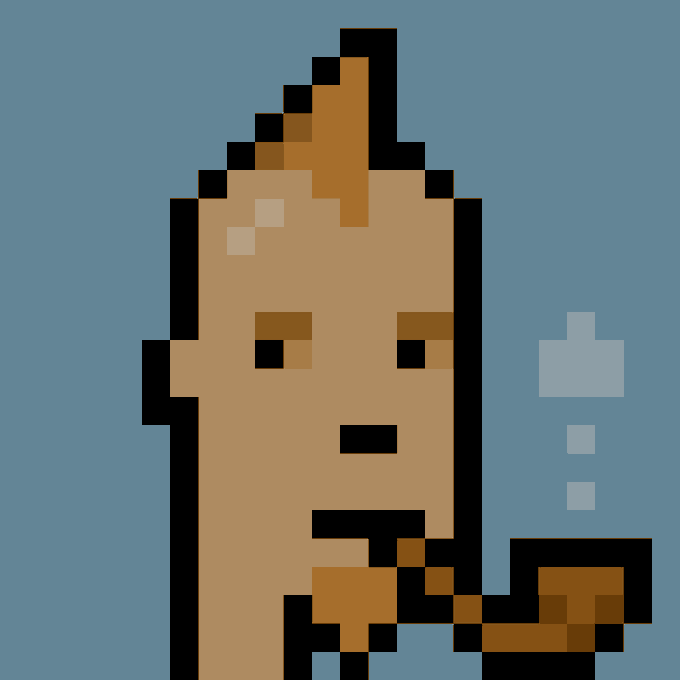 A pixel art portrait of a CryptoPunk character featuring a tall pointed hair, a small earring, and a pipe, with three blue droplets beside it. The image represents Punk #8340, which was sold for 37.50 ETH (approximately $68,200 USD).