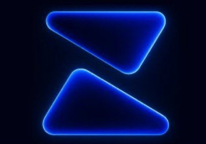 A glowing blue neon logo featuring two horizontal, asymmetric triangles pointing right against a dark background.