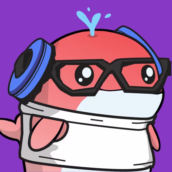 A cartoon red character wearing black glasses and blue headphones, with a water splash on its head, is shown against a purple background. The image visually represents the "brick by brick" effort of building post-quantum encryption infrastructure, with the character appearing focused and determined to symbolize the dedicated, piece-by-piece work of securing future data.