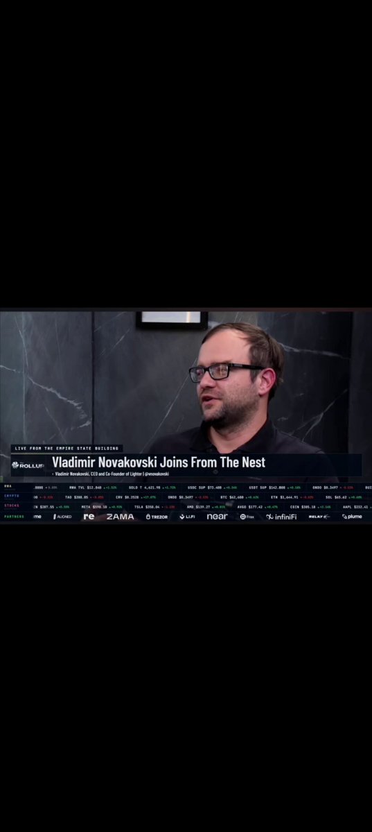 The image features a man wearing glasses, possibly a news anchor or reporter, with his head tilted back as he looks off into the distance. The background of the image is black, which contrasts with the white text that reads "Big partnership announcement in upcoming weeks maybe Robinhood?". This suggests that there might be an upcoming announcement related to Robinhood, a popular stock trading platform.