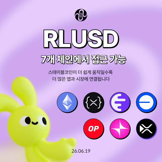 The image features a cartoon rabbit standing next to a purple background, with text written above and below it. The text includes information about an event called "RLUSD" that took place on Saturday, June 19th at 7:00 pm. The event was held in a room filled with various objects such as a blue and red Rubik's cube, a purple and white Rubik's cube, and a pink and black Rubik's cube. There are also several circles of different colors scattered around the room.