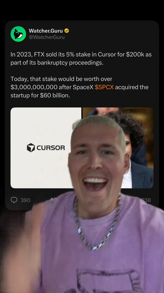 The image features a man wearing a purple shirt, with his face partially visible as he looks at the camera. Behind him, there are two other people who appear to be engaged in conversation or observing something happening behind them. The text on the image reads "FTX = Fumbling bags". This suggests that the post is related to a discussion about a particular company or product named FTX (Futures Trading X) and its connection to Fumbling bags, which could possibly be a type of bag or accessory.