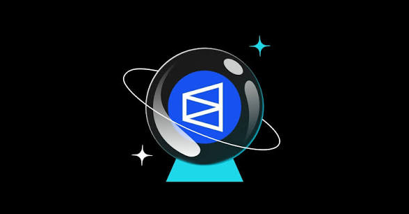 A stylized crystal ball featuring the Polygon ($POLY) logo, surrounded by sparkles and orbital rings, suggesting a prediction or vision of a successful token launch by Polygon, as referenced in the accompanying tweet about bullish signs for $POLY.