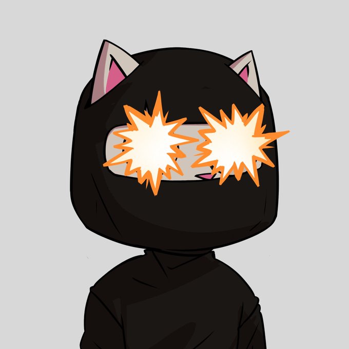 A cartoon ninja character in black with cat ears wearing star-shaped sunglasses.