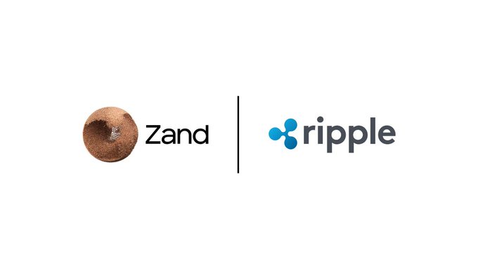 A logo display showing 'Zand' (with a brown sphere icon) alongside 'ripple' (with the blue Ripple cryptocurrency logo), separated by a vertical line.
