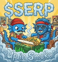 A colorful album cover illustration features two blue cat-like characters rolling a joint, with the text 'SSERP' and 'Up in Smoke'.