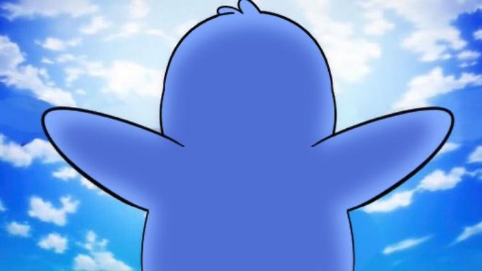 A simple cartoon illustration showing the back silhouette of a character with arms outstretched against a bright blue sky filled with white clouds.