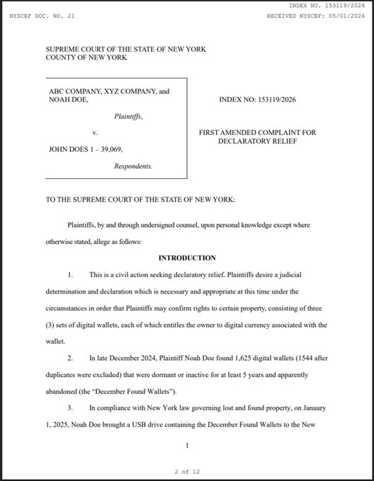 The image shows a white page with black text, which appears to be a legal document or a court order. It seems to be related to a case involving New Zcash cryptocurrency. The text includes details about the case, such as the names of the parties involved and the nature of the dispute. There is also information about the court's jurisdiction and the specific case number. This image provides context for the post that was just dropped on this page.