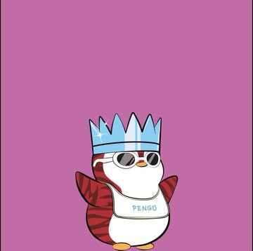 A cartoon penguin character wearing sunglasses and a blue ice crown, with a jersey reading 'PENGO', against a solid pink background.
