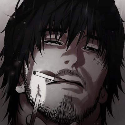 A stylized anime-style illustration shows a rugged, tired-looking man with messy dark hair and stubble smoking a cigarette, with a cross marking on his cheek. The weary, contemplative mood of the character complements the post's message about taking a break from the markets to recharge and spend time with loved ones.