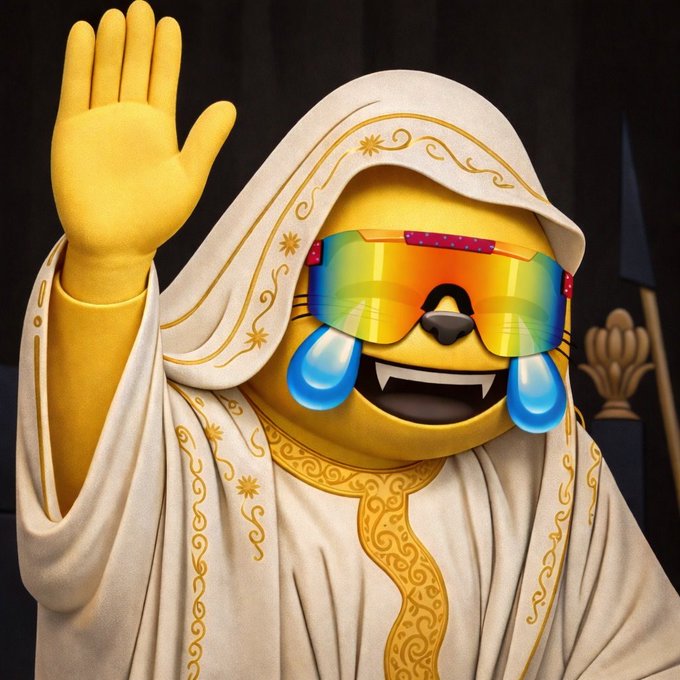 The image features a cartoon character wearing a robe, with a hooded headdress that includes a yellow scarf and sunglasses. The character appears to be crying or wiping away tears while waving their hand. The caption of the image reads "$MOG believe harder". This suggests that the character might be expressing frustration or sadness in response to an event or situation, possibly related to the post about $MOG.