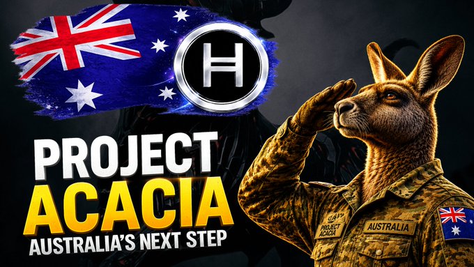 The image features a cartoon kangaroo with an Australian flag behind him, as well as text that reads "Project Acacia Australia's Next Step". The kangaroo appears to be saluting or raising its hand in a gesture of respect or celebration.