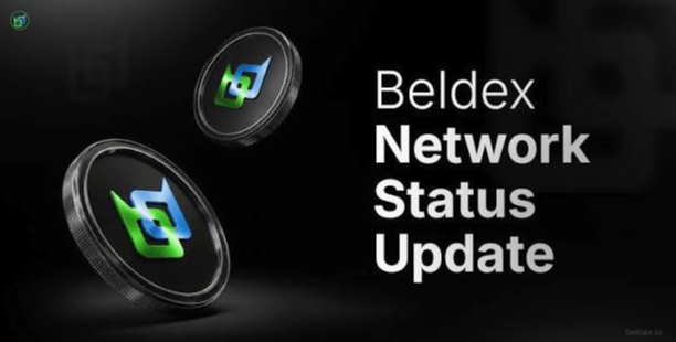Beldex Network Status Update banner featuring the Beldex logo on two floating 3D coins, illustrating the post's explanation that each block's full 10 BDX reward is split—6.25 BDX to the masternode and 3.75 BDX to governance—often making individual block outputs appear smaller than the total.