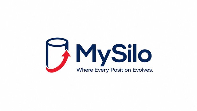 A logo for 'MySilo' featuring a stylized silo/cylinder icon with a red upward arrow, accompanied by the text 'Where Every Position Evolves.'