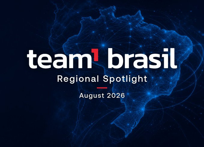 Team1 Brasil Regional Spotlight - August 2026

A promotional graphic featuring a glowing blue wireframe map of Brazil against a dark background, displaying the "team¹ brasil" logo alongside the text "Regional Spotlight" and "August 2026," which ties directly to the post announcing the Team1 Brasil chapter recap and upcoming August university campaign.