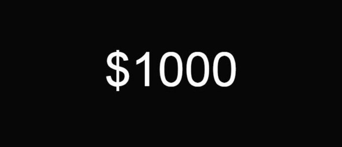 White text displaying "$1000" on a black background, indicating the prize amount being offered to the first 100 followers who drop their Solana wallet address.
