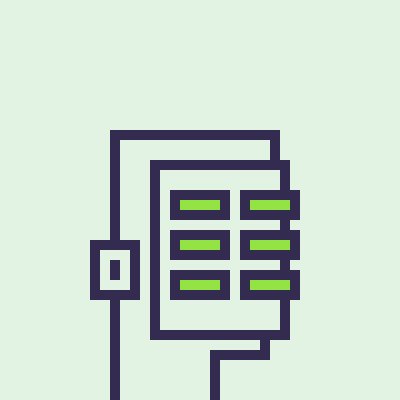 A minimalist line-art icon depicting a server rack or data storage device with green indicator lights on a light green background.