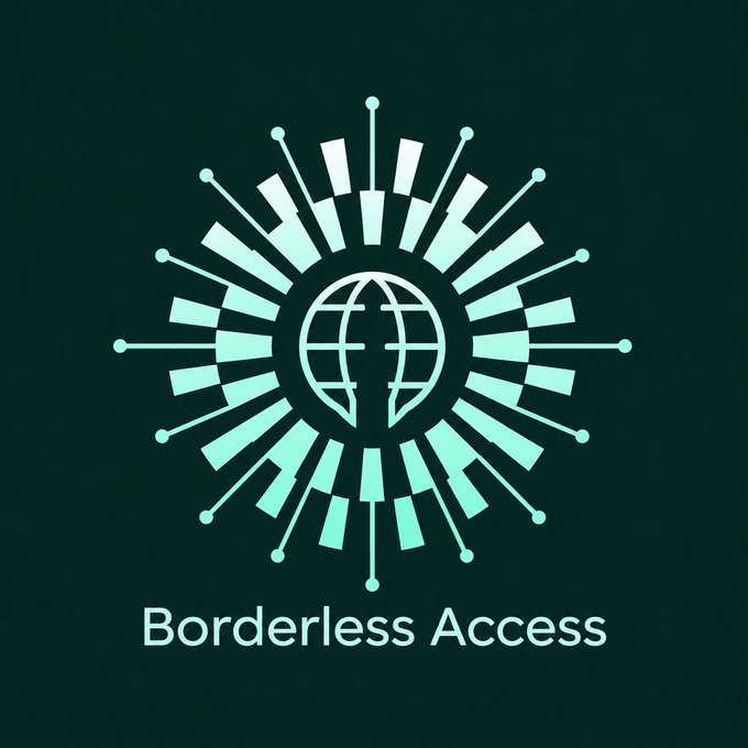 A stylized globe with radiating beacon-like rays sits above the text "Borderless Access" on a dark teal background, visually reinforcing Mantle's message of eliminating geographical and financial barriers to connect users globally.