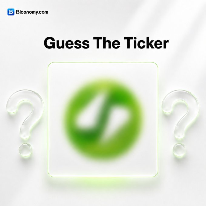 A graphic from Biconomy.com features the text 'Guess The Ticker' above a heavily blurred green logo with question marks on either side.