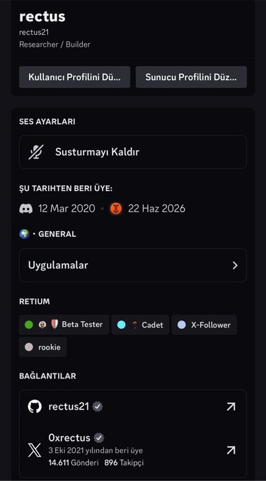 This screenshot of the Discord profile for 'rectus21' highlights the 'Cadet' role under the 'REITIUM' section, confirming the user's new status mentioned in the update text.
