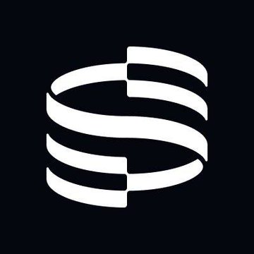 A minimalist white logo featuring a stylized "S" formed by layered curved bands on a black background, representing Securitize, the platform that launched tokenized shares of major US-listed companies like Apple, Nvidia, Microsoft, and Tesla on the Solana blockchain.