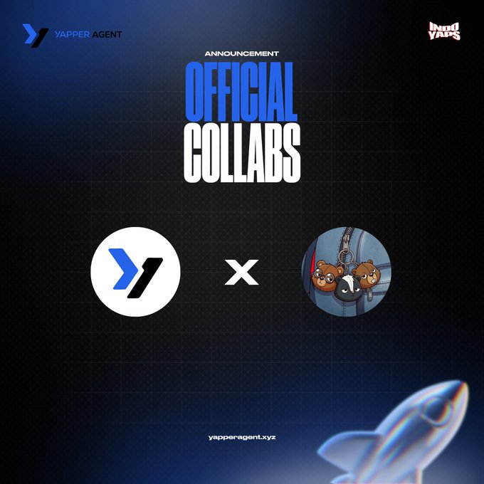 The image features a promotional poster for an event called "Yapper Agent x Pond Syndicate Give away" that is happening soon. The poster includes two logos, one of which is a rocket ship logo, indicating that there might be a gaming element involved in this event. The text on the poster announces the event as an "Official Collabs" and mentions that it will take place in 48 hours. It also provides details about how to enter the contest or participate in the giveaway, including the submission requirements and the winners' contact information.