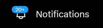 A black background with a blue notification icon containing '20+' next to white text reading 'Notifications'.