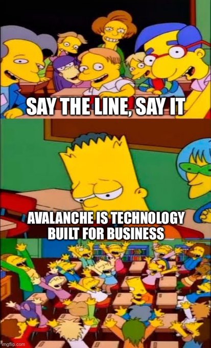 Two cartoon panels compare the line "Say the line, say it" to a character named "Bart Simpson", who is described as being built for business and an avalanche of technology.
