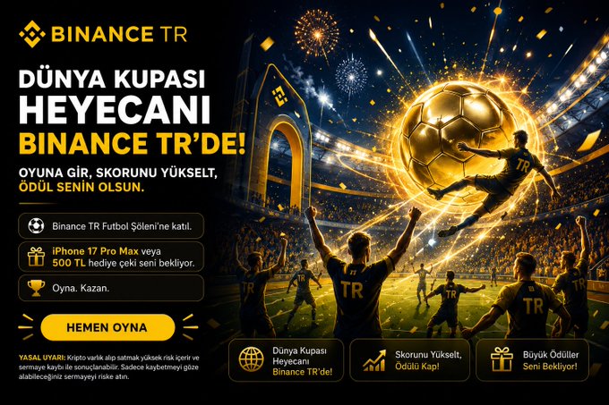The image features a poster for an event called "Football Festival" organized by @BinanceTR, which encourages people to play video games related to football while also promoting Bitcoin trading. The poster includes a soccer ball with a gold trophy on top of it, symbolizing the excitement and rewards associated with both gaming and cryptocurrency. The text in the image promotes the idea that these two worlds can meet and complement each other, creating an enjoyable experience for participants who engage in both activities.