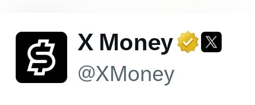Twitter/X profile header for X Money (@XMoney) featuring a black logo with a stylized 'S' dollar symbol and a verified gold checkmark badge.