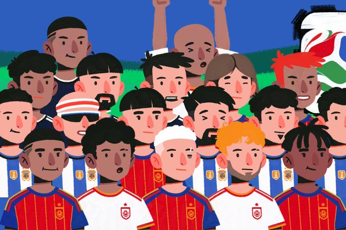 A colorful digital illustration depicts a diverse crowd of cartoon-style characters, many wearing football jerseys—including striped blue-and-white kits and red-and-yellow striped shirts with star emblems—gathering against a backdrop of a goal net and blue sky, matching the "World Cup Champions" NFT collection launched on OpenSea with a supply of 4,000 free public mints.