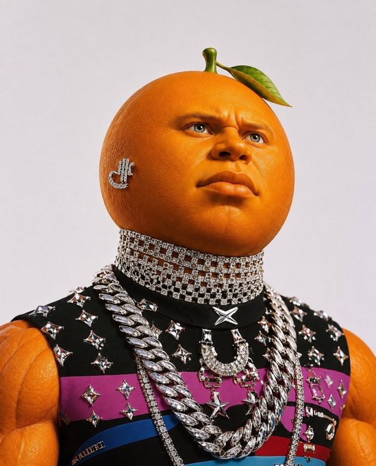The image shows a muscular orange-headed figure wearing diamond-encrusted "U" chains and jewelry, with the caption referencing "$Udin" and an "undefeated Udin army" to match the meme's theme of accumulating the $Udin token.