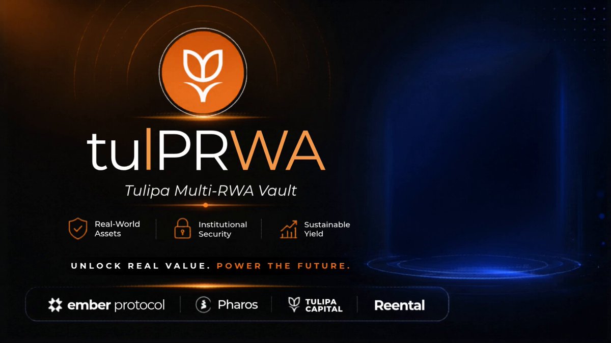 The image features an advertisement for Tulipa Multi-RWA Vault, which is a tool that allows users to invest in real estate across multiple countries. The advertisement highlights the benefits of this tool by showcasing a blue box with a green border on a black background. Inside the box, there are illustrations and text explaining how the tool works and what it can do for users. The post also mentions that Tulipa Multi-RWA Vault is built by @tulipacapital and is powered by @EmberProtocol, which means that it is designed to provide a seamless user experience across different platforms and devices.