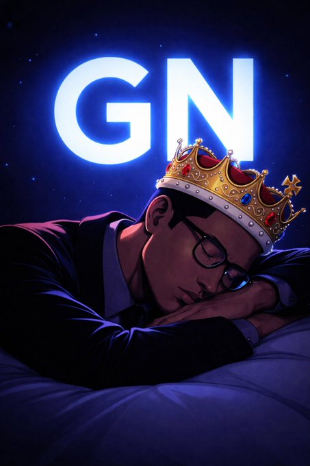 urn of gold and blue light, with "GN" in white letters above a man's head wearing glasses and a crown.