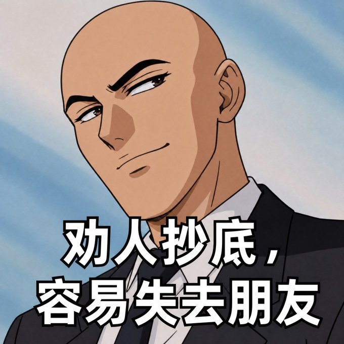 The image features a man with a bald head wearing a suit, standing against a blue background. The text "对于Aster， 上波跌到0.9U的时候" is written in Chinese and English, which suggests that the post might be about a character from an anime or manga series. The man's expression appears to be serious as he looks at something off-camera.