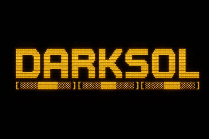 The image features a large, illuminated sign that reads "Darksol" with yellow lines surrounding each letter. The text appears to be in a foreign language or script, which adds an interesting visual element to the scene. In addition to the main sign, there is also a smaller version of the same sign below it, creating a sense of depth and perspective. The image includes a caption that reads "This terminal update added support for @base MCP natively. Just saves you a step." This information suggests that the image might be related to an update or release in a gaming or streaming platform where users can access new content or features.