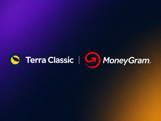 The image displays the Terra Classic ($LUNC) logo alongside the MoneyGram logo against a purple and gold gradient background, visually representing the cryptocurrency's partnership or integration with the global payments giant. This aligns with the post's theme of "From Blockchain to Global Payments: Terra Classic's Vision," highlighting the project's ambition to bridge blockchain technology with real-world financial services.