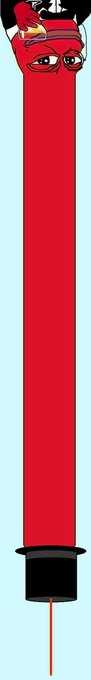 The image features a tall, red object that appears to be either a pole or a sculpture. It has an interesting design with two distinct sections - one appearing to be in shadow while the other is in light, giving it a somewhat mysterious appearance. The object's size and shape resemble an inverted "A" or a tall cylinder, which contributes to its overall visual appeal. This image sparks curiosity as it seems to suggest an interesting interaction between the viewer and the piece of art.