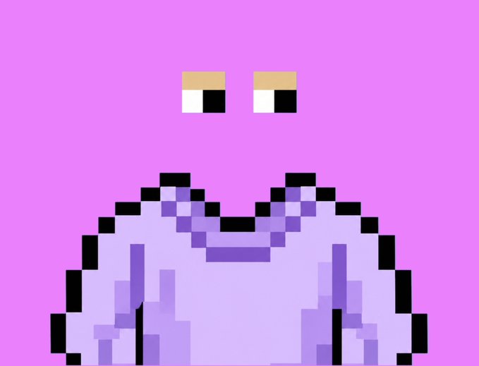 A pixel art illustration on a pink background depicts two disembodied eyes hovering above a muscular torso, rendered in shades of lavender and outlined in black. The detached eyes and fragmented body style visually reinforce the post's urgent call to action urging users to "Drop EVM wallet + like rt notis" before the "Whitelist closing in 24 hours," symbolizing the anonymous, watchful crypto opportunity being promoted.