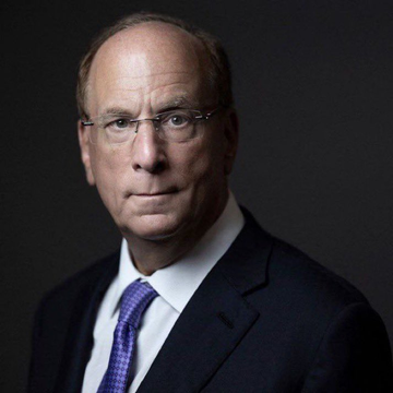 The image shows a portrait of a middle-aged man with glasses, wearing a dark suit and a purple tie, against a dark background. The formal attire and professional portrait style suggests this is a high-ranking executive, likely Larry Fink, CEO of BlackRock, whose company has made significant cryptocurrency investments as highlighted in the accompanying post about BlackRock's large purchases of Bitcoin ($198M) and Ethereum ($50.3M).