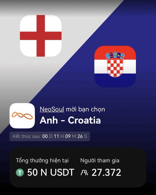 The image shows a social media post about an advertisement for a mobile app called "Neosoul" that features two different symbols - one representing a soccer club logo (the red cross) and the other representing the flag of Croatia. The post includes text in multiple languages, with various descriptions of what this app can do. It appears to be promoting an app for an event or competition related to soccer clubs from different countries, specifically focusing on the Croatian team.