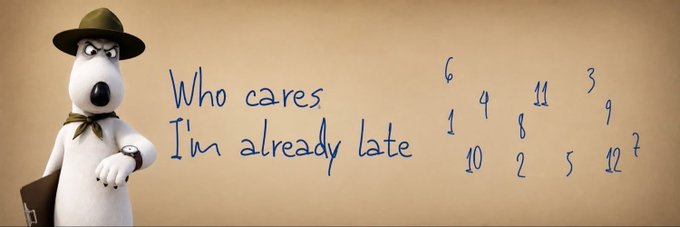 A cartoon troll character wearing a scout hat checks his watch beside the handwritten text "Who cares I'm already late," with scattered numbers (6, 4, 11, 3, 9, 1, 8, 10, 2, 5, 12) on the wall, capturing the carelessly nonchalant, emotionally detached attitude that defines the $BIPOLAR meme coin project.