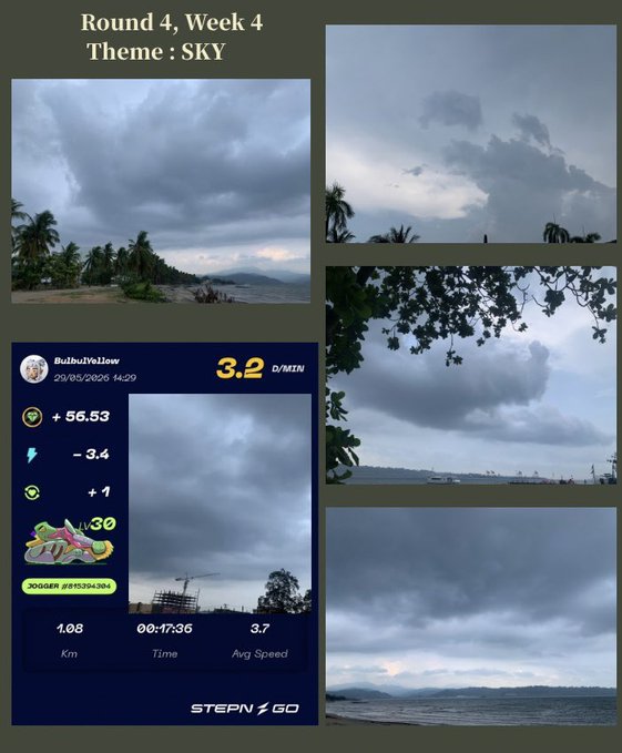 The image features a collage of four photos, each depicting different views of the sky with clouds. The first photo shows a cloudy sky over a beach, while the second photo captures a cloudy sky near a mountain range. The third photo displays a cloudy sky above a cityscape, and the fourth photo showcases a cloudy sky from an aerial perspective. 

The image is related to the post because it features four different photos of clouds in various settings, which could be used as visual elements or descriptions for the post's content. This collage helps convey the theme of "sky" by showcasing diverse cloud formations and their impact on the surrounding environment.