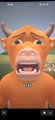 A cartoon-style animated character resembling an orange creature with big eyes and an open mouth.