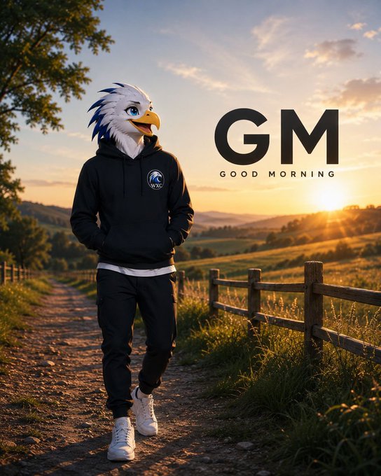 The image features a man wearing an eagle mask, walking down a dirt road with his hands in his pockets. The caption of the image reads "gm builders". This suggests that there might be some sort of event or gathering related to the "gm" brand or a group of people who are building something together.

In addition to the main subject, there is also a horse visible in the background on the right side of the image. The presence of both the man with the eagle mask and the horse adds an interesting contrast between nature and human activity.