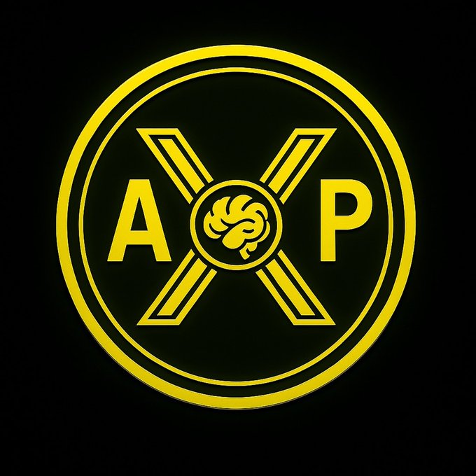 A circular logo featuring the letters "A" and "P" flanking a central brain emblem, with a large "X" extending across the design in yellow and black, representing the Agent X Protocol brand.

The logo visually reinforces the post's focus on @agentxprotocol by showcasing its distinctive "AXP" branding, with the brain symbol hinting at the AI Agents at the core of the ecosystem described.